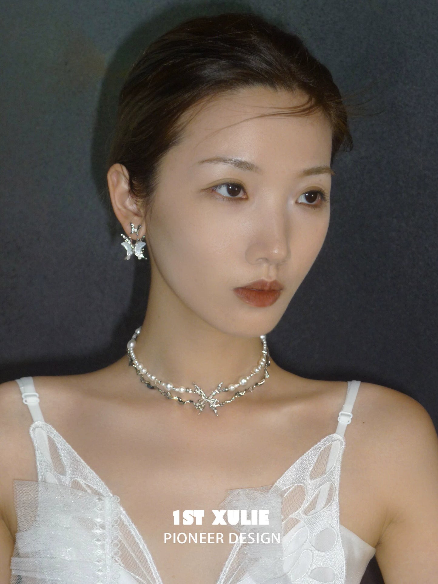 Skeleton Butterfly Pearl Necklace
