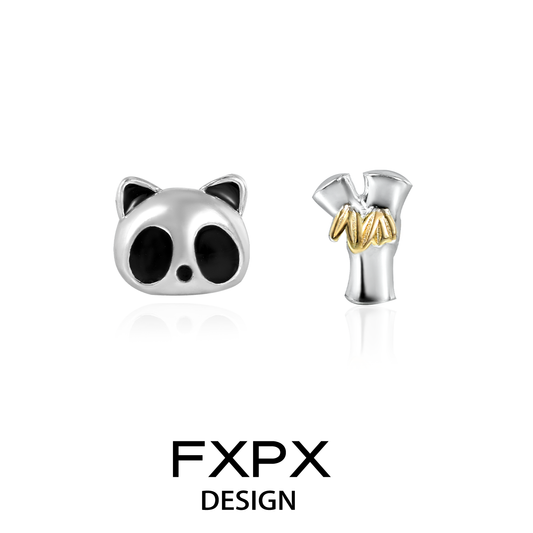 Panda Bamboo Silver Stud Earrings