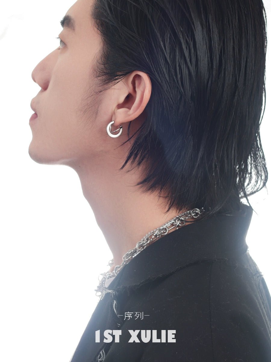Futuristic Matte Geometry Silver Earrings
