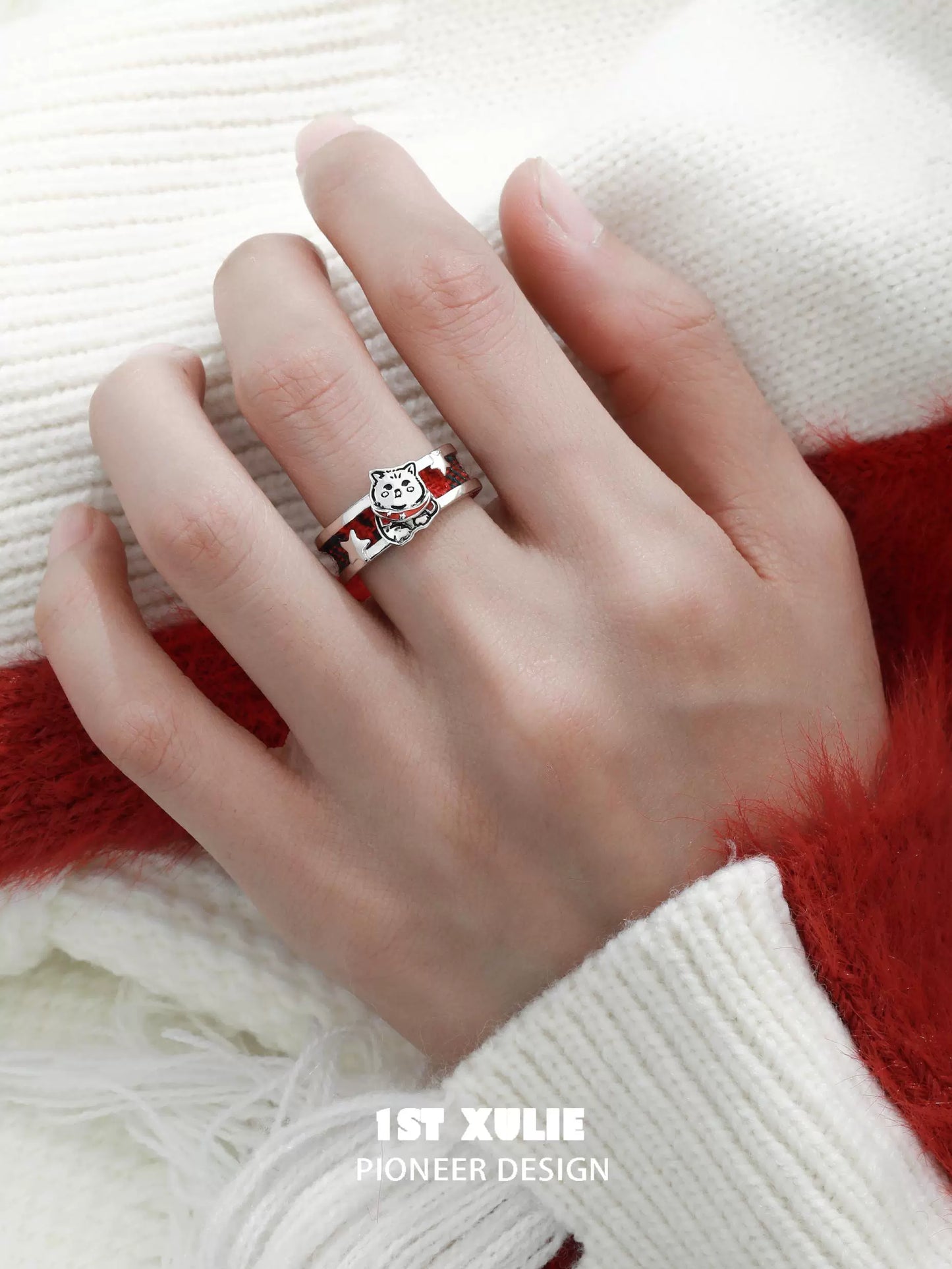 Happy Cat Dog Blessing Silver Ring