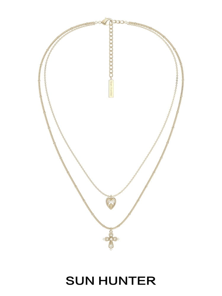 Heart Cross Double Layer Necklace