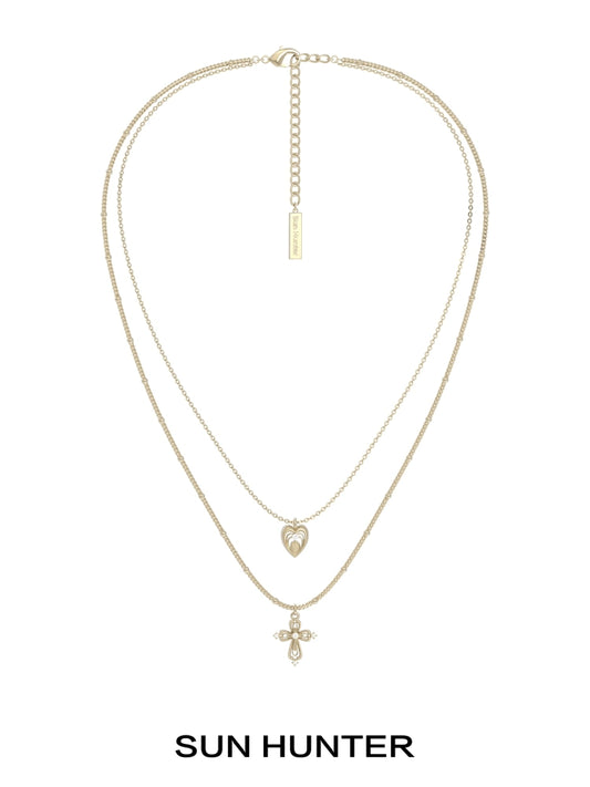 Heart Cross Double Layer Necklace