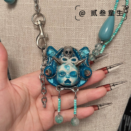 Necklaces-Ersan Tongsheng Original Cat Doll Knot Modeling Blue Spice Girl Sweet Cool Subculture Niche Design Trendy Necklace