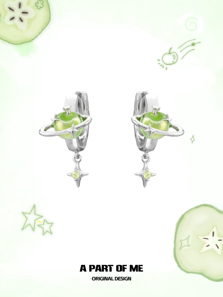Green Apple Planet Earrings