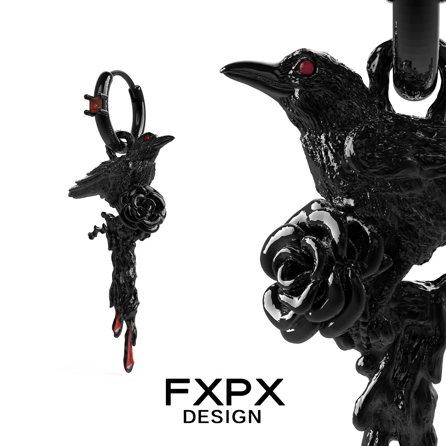 Y2K Dark Crow Rose Ear Cuff