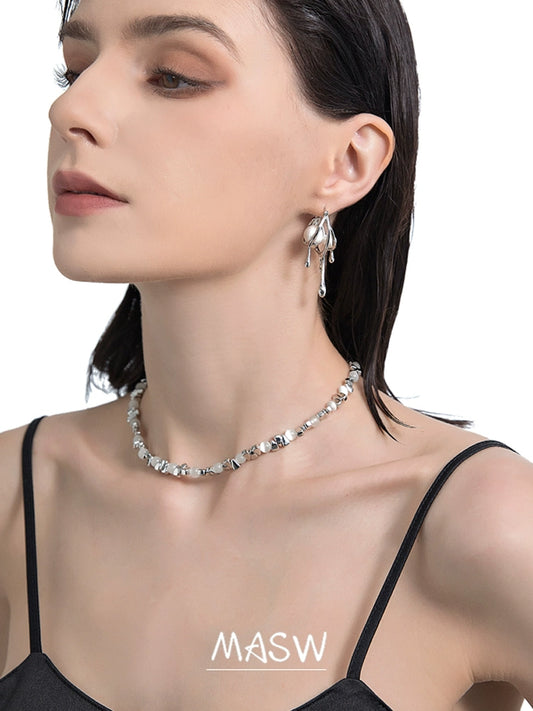 Broken Silver Beaded Collarbone Chain