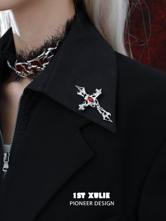 Mystical Sacred Light Cross Silver Brooch