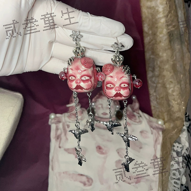 Earrings & Ear Cuffs-Two Three Children's Original Earrings Doll Cold Wind Bird Premium Sense Pendant Earrings Sweet Cool Men's and Women's Tide