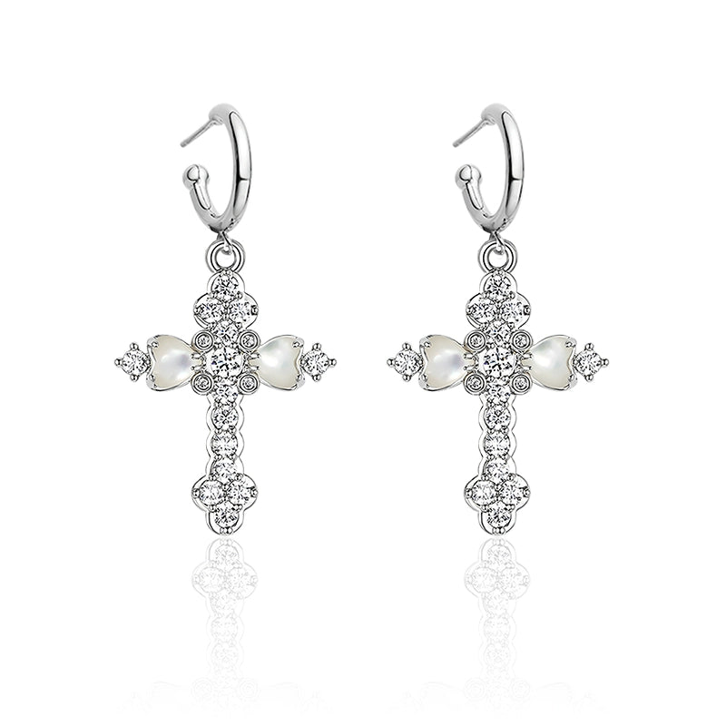 Vintage Fritillary Cross Zircon Earrings