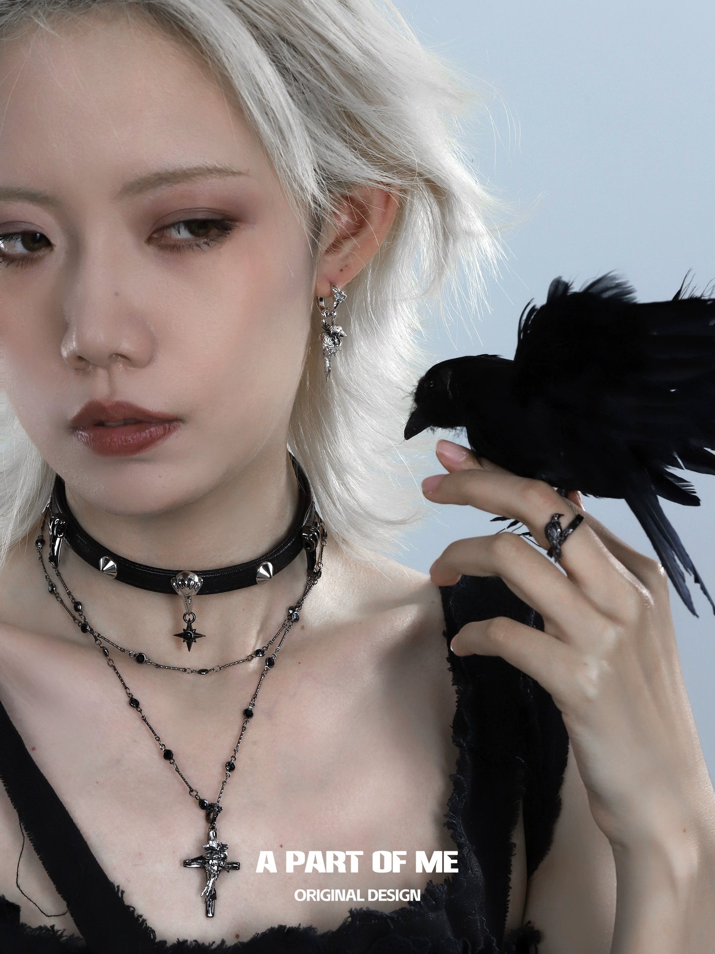 Studded Raven Cross Necklace