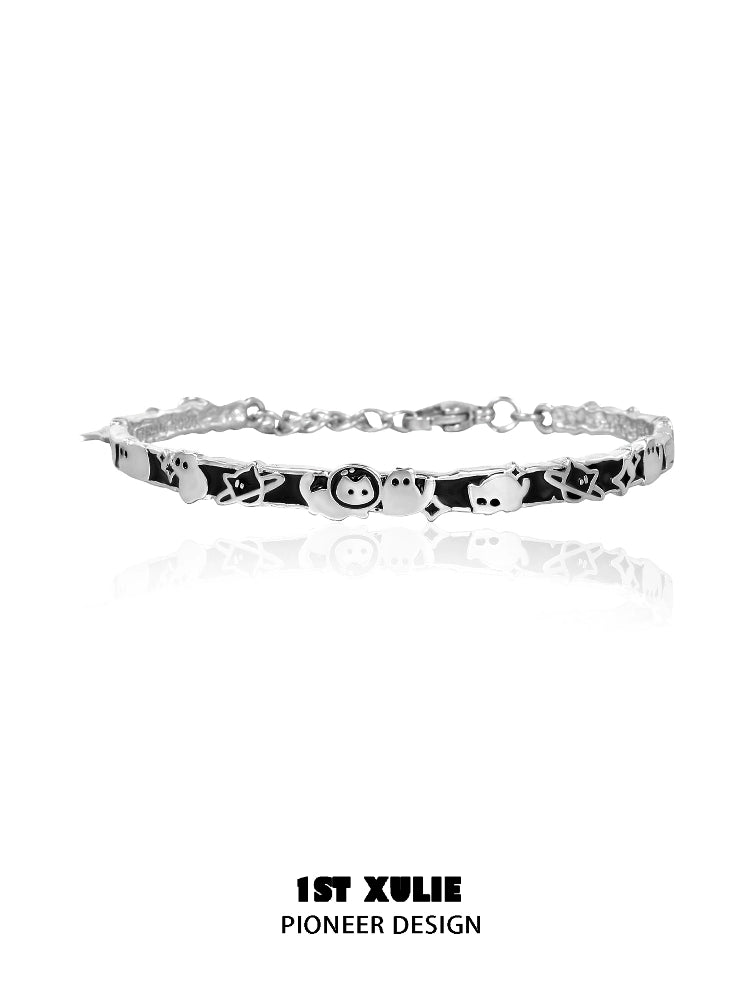 Y2K Adorable Cat Family Silver Bracelet