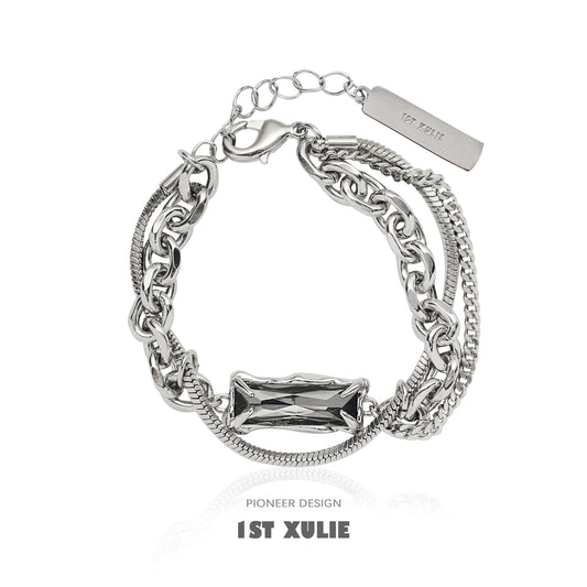 Trendy Cool Y2K Gray Diamond Punk Bracelet