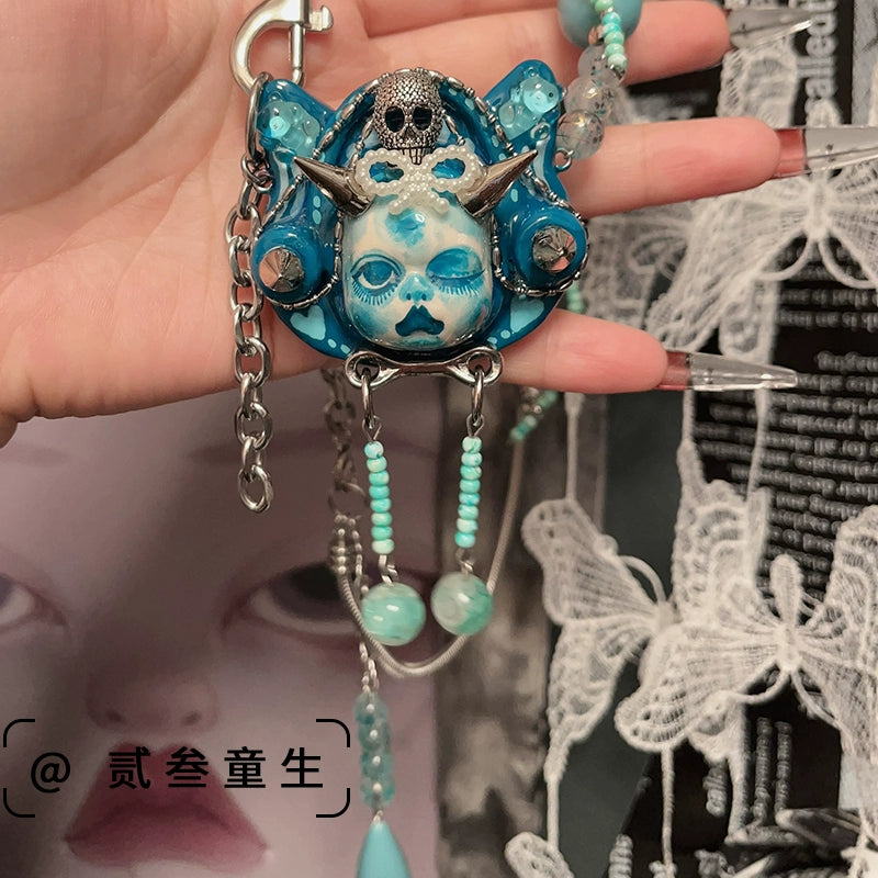 Necklaces-Ersan Tongsheng Original Cat Doll Knot Modeling Blue Spice Girl Sweet Cool Subculture Niche Design Trendy Necklace