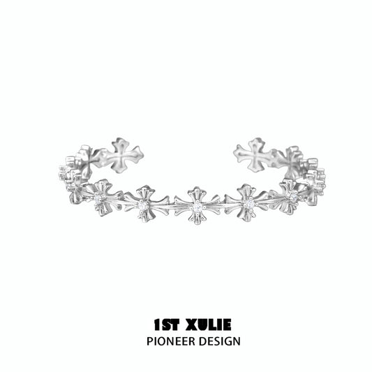 Radiant Cross Zircon Silver Bracelet