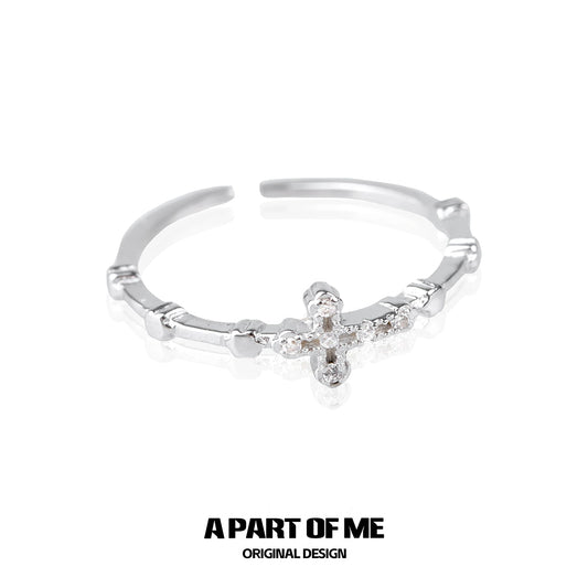 Textured Cross Silver Ring