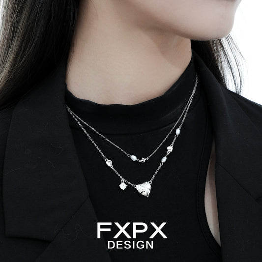 Love Shell Double-Layer Silver Necklace