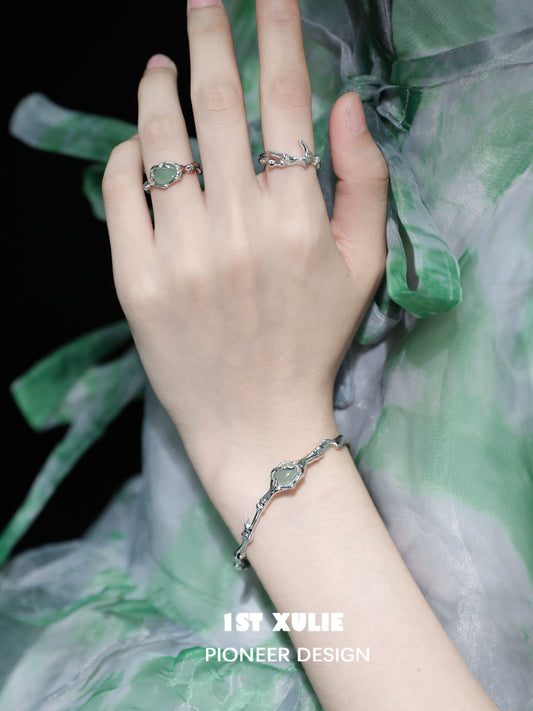 Elegant Jade Bamboo Silver Bracelet