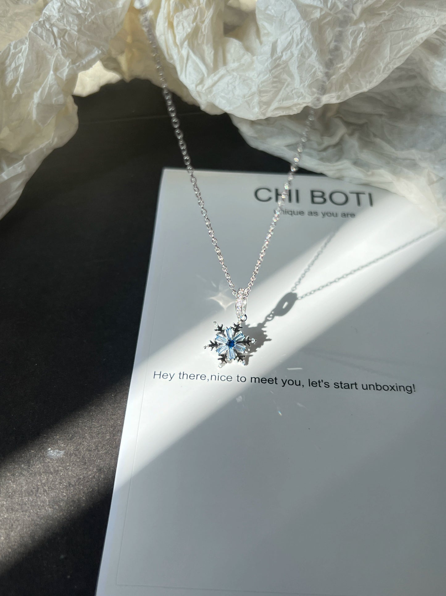"Ice Snow" Blue Snowflake Necklace