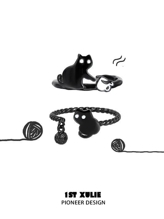 Y2K Playful Black Cat Toy Ring