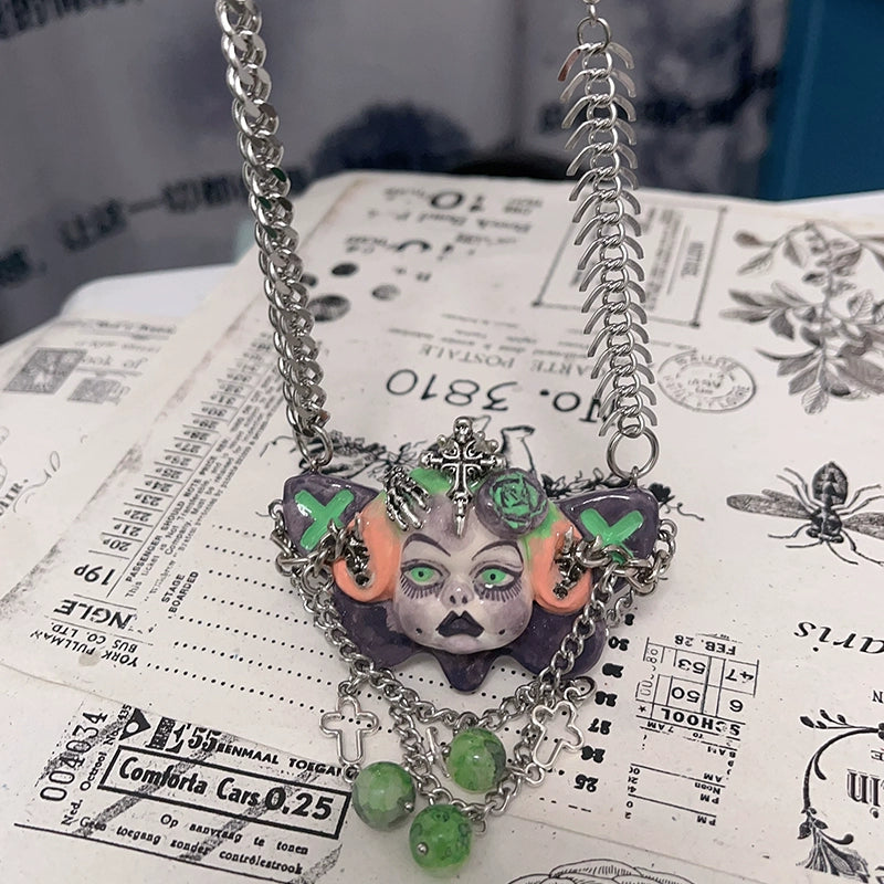 Necklaces-Ersan Tongsheng Original Handmade Cross Spice Girl Dark Metal Punk Doll Niche Millennium Subculture Necklace
