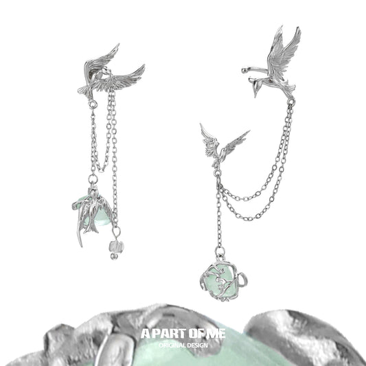 Flying Bird Fluorite Ear Cuffs