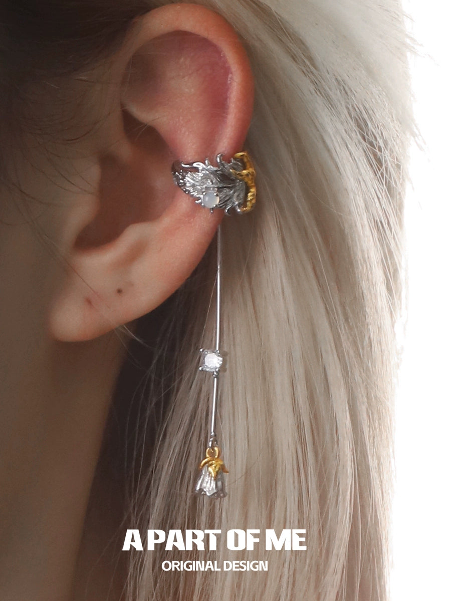 Feather Rose Zircon Ear Cuffs
