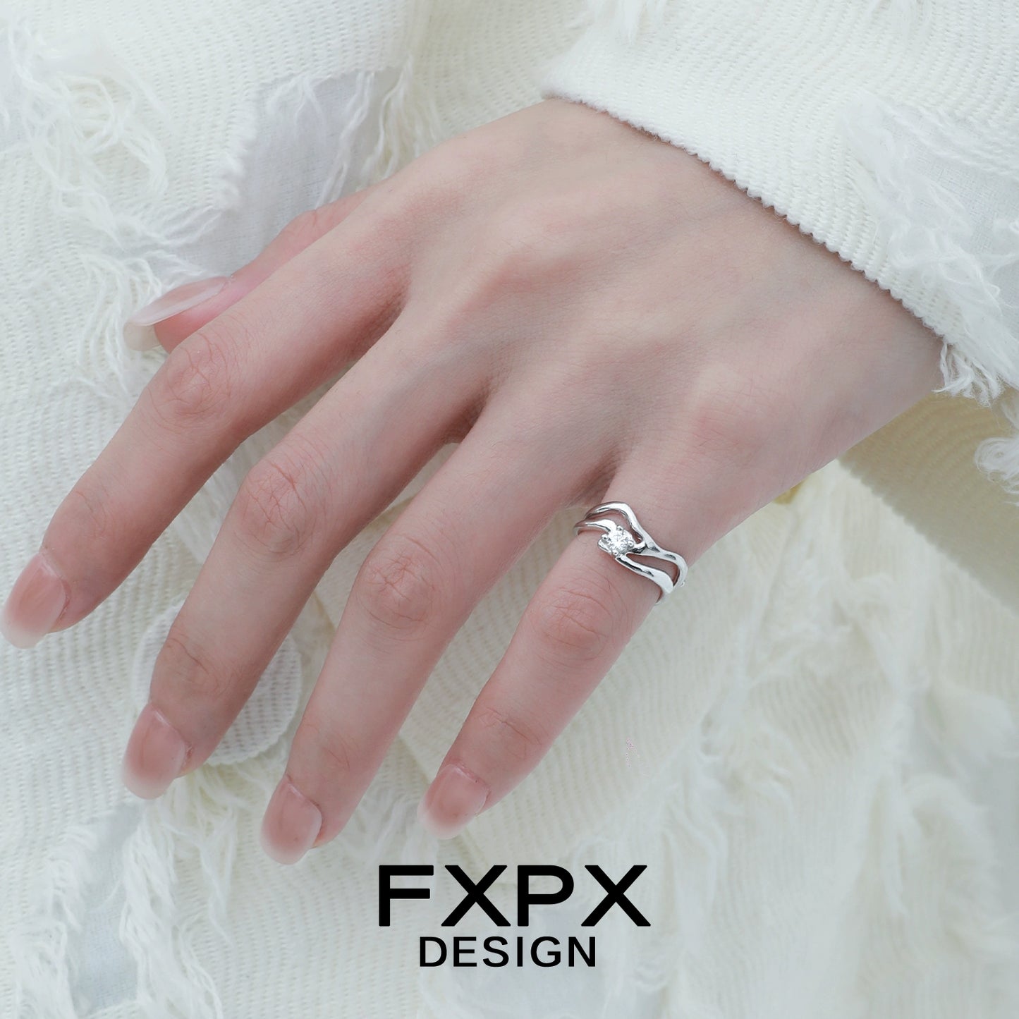 Silver Wave Zircon Ring