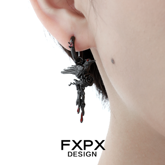 Y2K Dark Crow Rose Ear Cuff