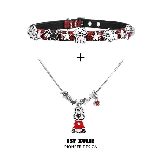 Y2K Playful Pup Red Necklace