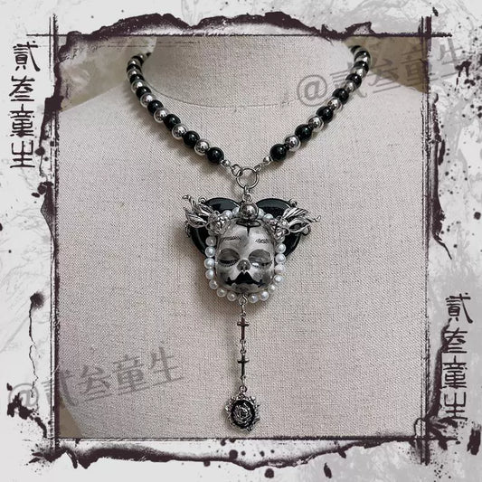Necklaces-Ersan Tongsheng Original Design Black Grey Light Dark Niche Glass Bead Gothic Wind Pendant Necklace Clavicle Chain