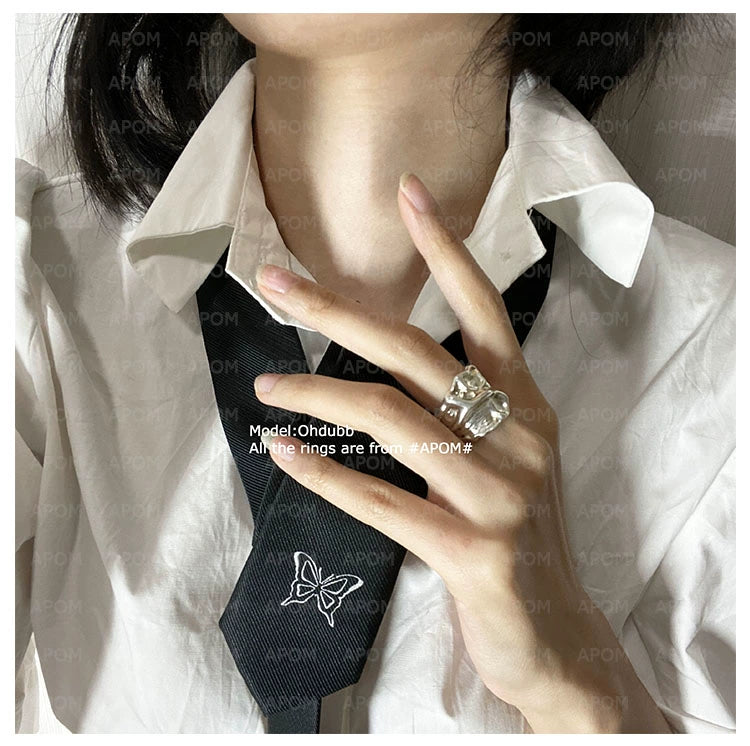 Lace Pleated Silver Ring