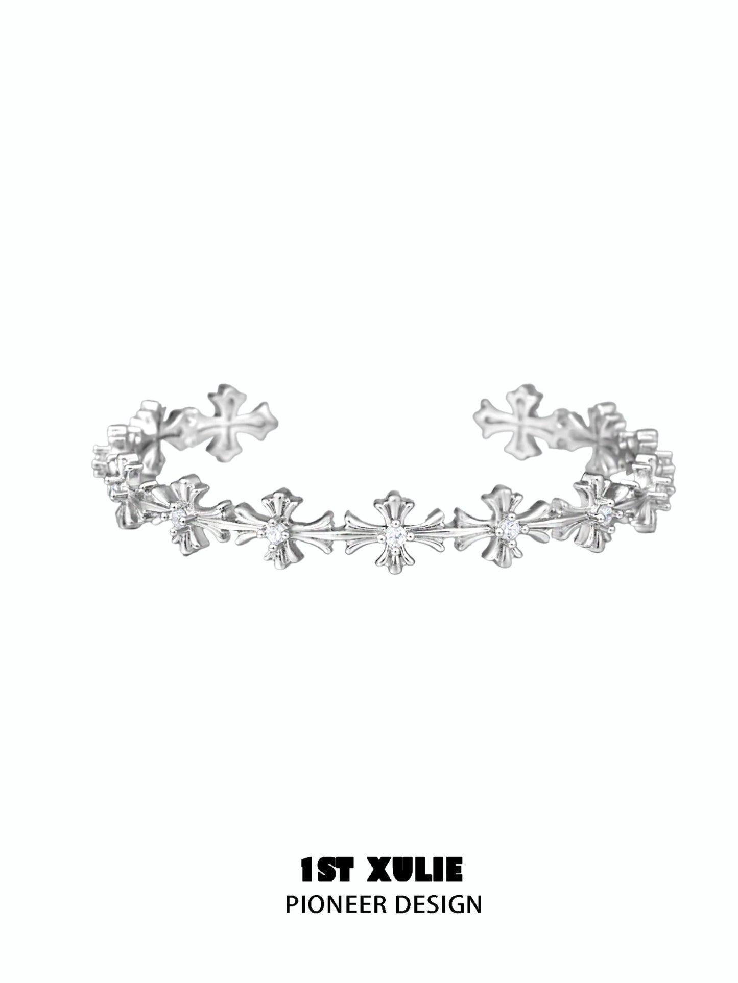 Radiant Cross Zircon Silver Bracelet