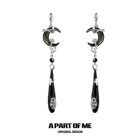 Black Moon Tassel Earrings