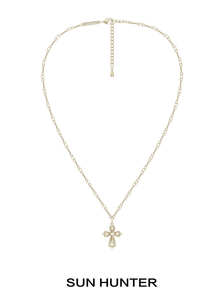 "Lace Shimmer" Cross Necklace