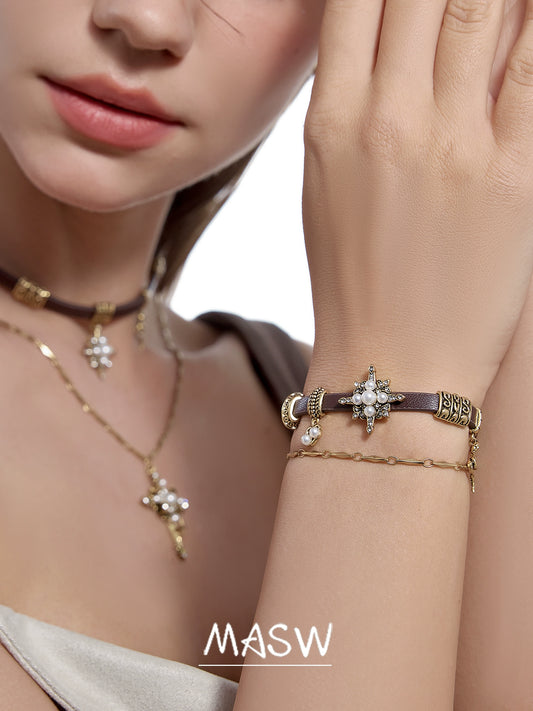 Star Glow Zircon Leather Bracelet