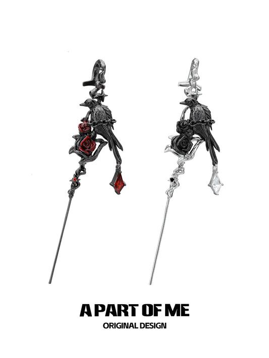 Dark Crow Rose Piercing Earrings