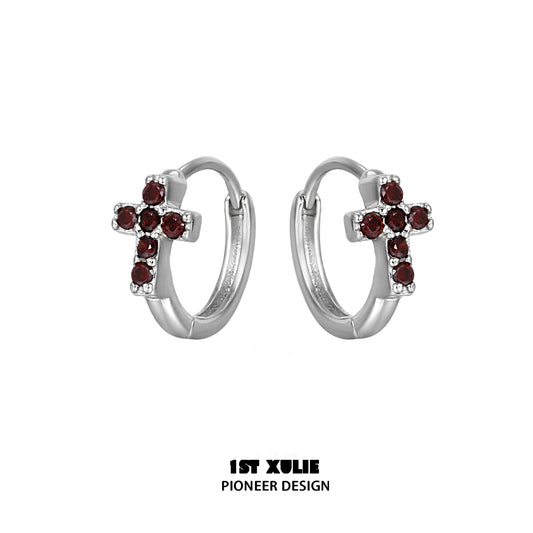 Crimson Cross Gothic Earrings