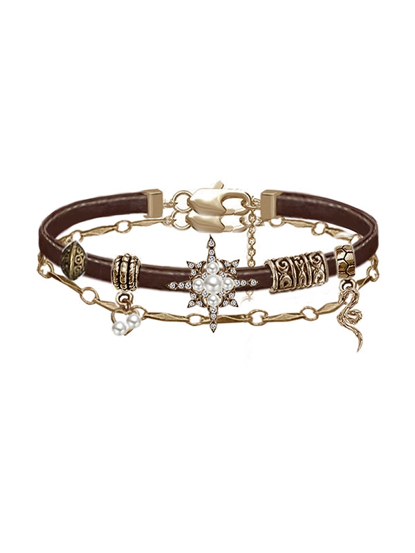 Star Glow Zircon Leather Bracelet
