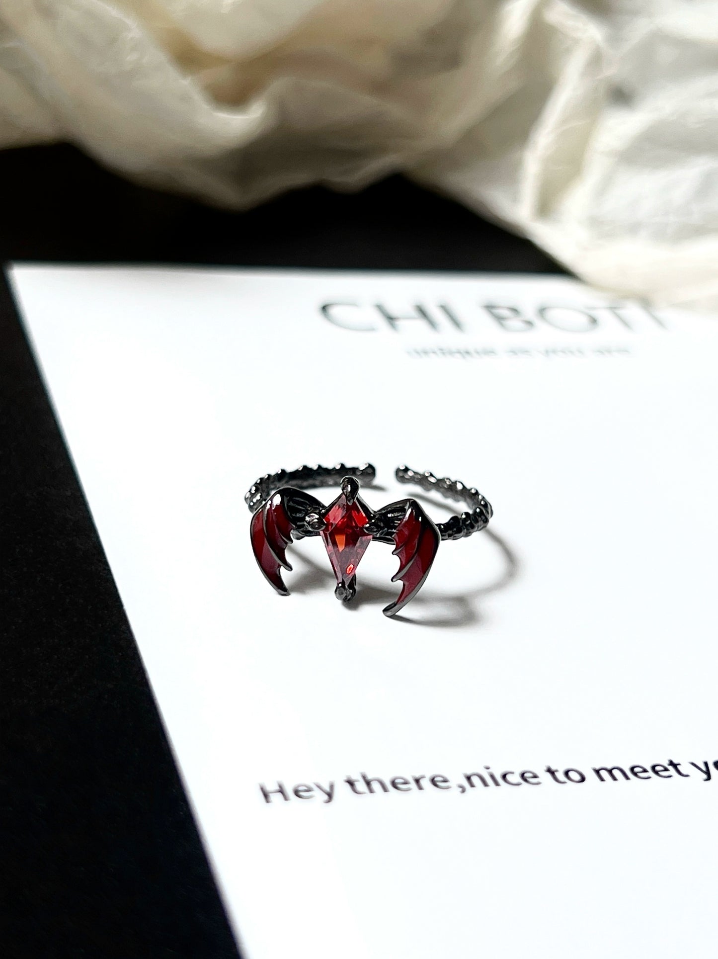 "Dragon Shadow" Red Zircon Ring