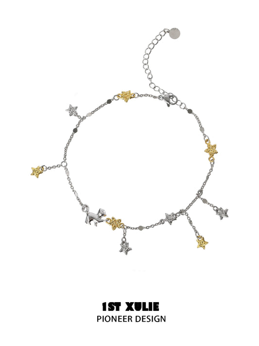 Star-Picking Cat Silver Anklet