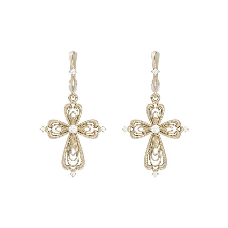 Vintage Gleaming Veil Cross Earrings
