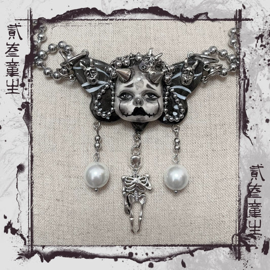 Gothic Dark Haunted Skull Doll Necklace