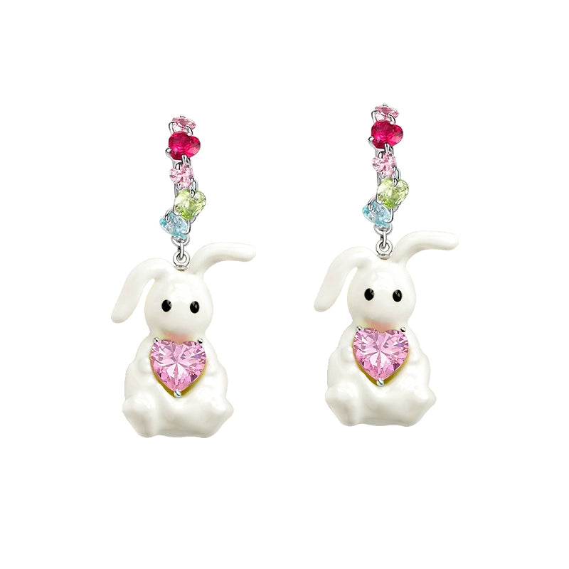 Cute Enamel Rabbit Zircon Earrings