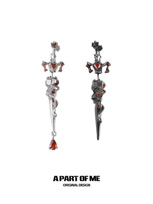 Rose Sword Piercing Earrings