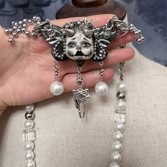 Gothic Dark Haunted Skull Doll Necklace