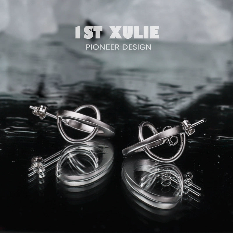 Futuristic Matte Geometry Silver Earrings