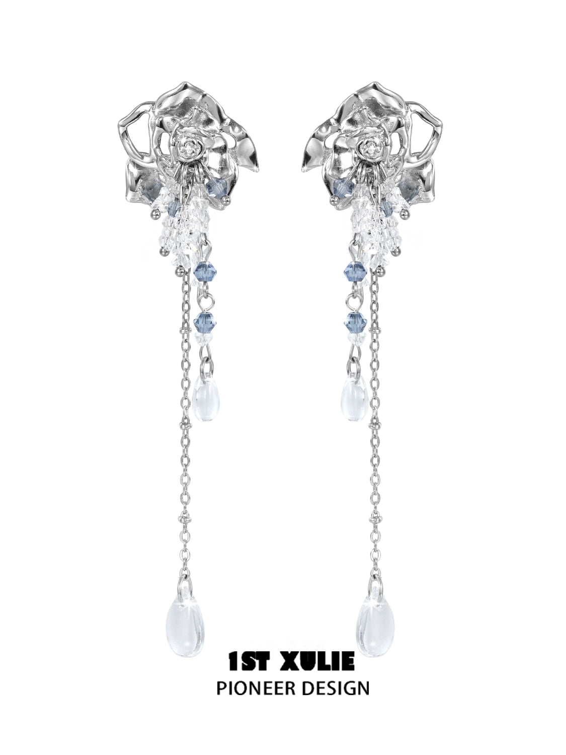 Crystal Rose Tassel Earrings