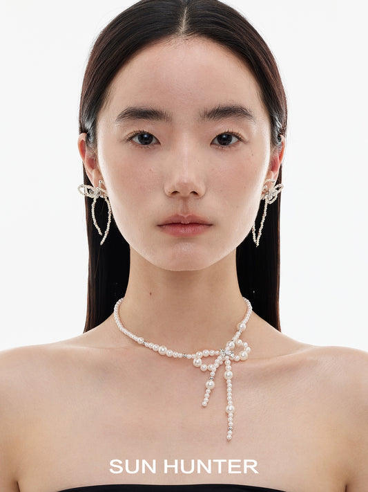 Sweet Pearl Bow Ribbon Earrings