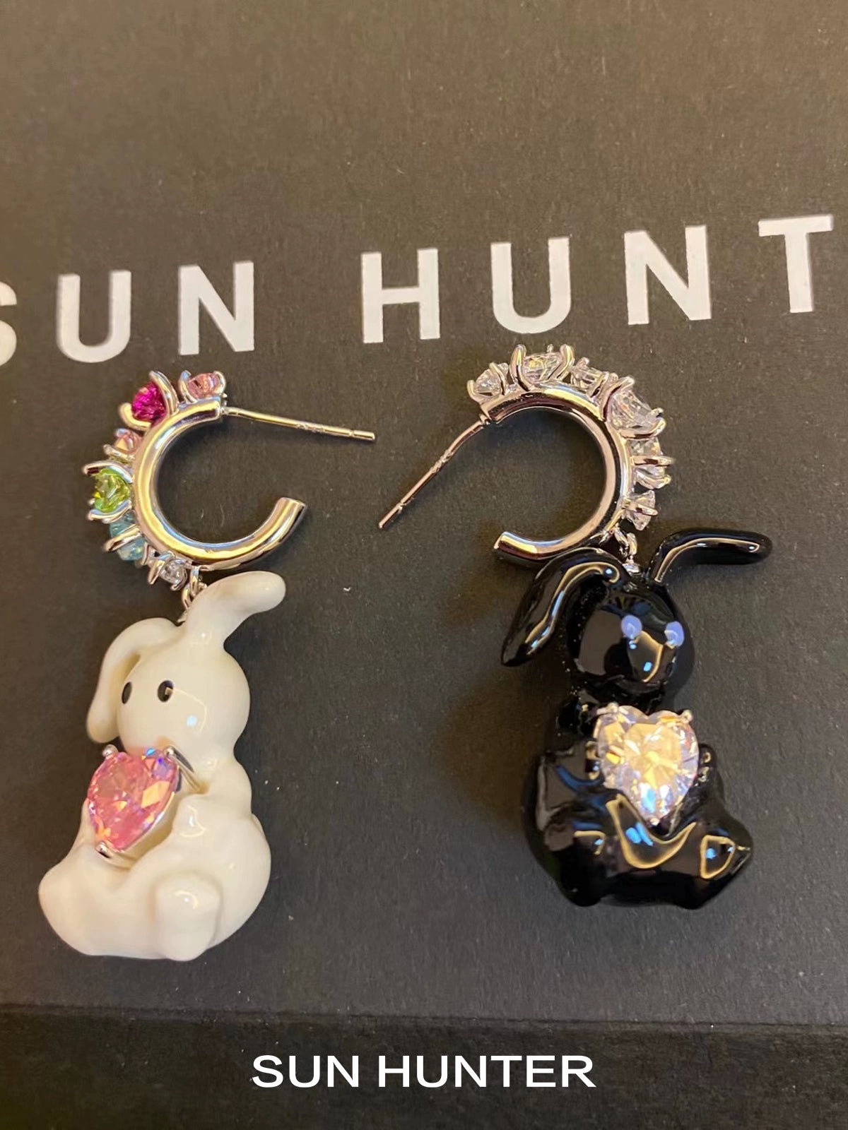 Cute Enamel Rabbit Zircon Earrings