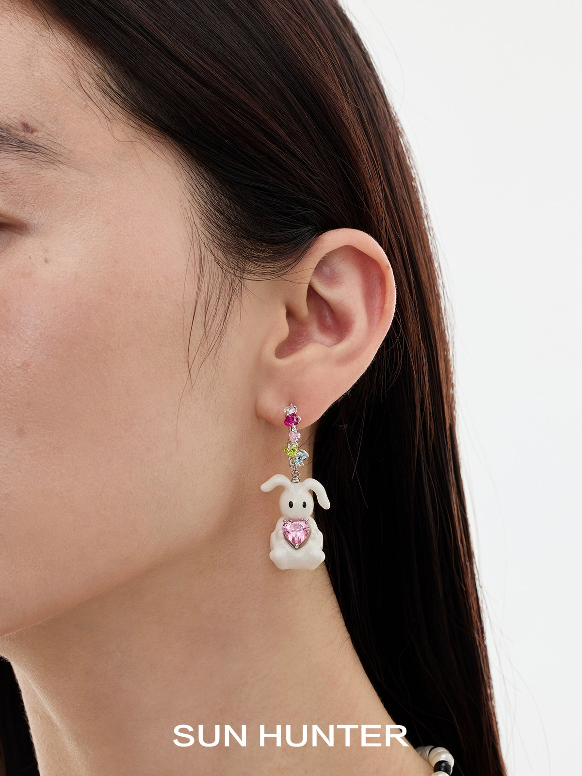 Cute Enamel Rabbit Zircon Earrings